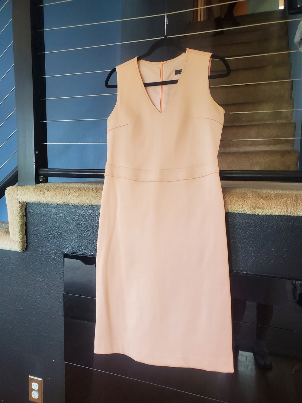 V-Neck Sleeveless Midi Sheath Dress in Light Peach